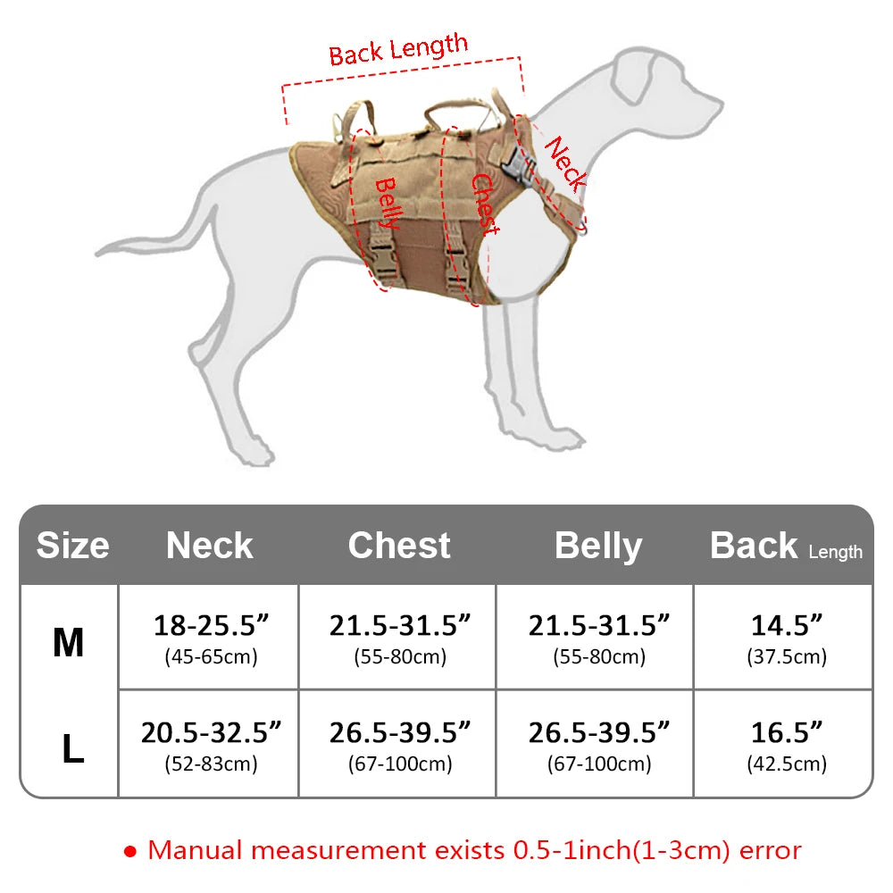 Tactical Dog Harness Military Style with Storage Bag for Large Dogs