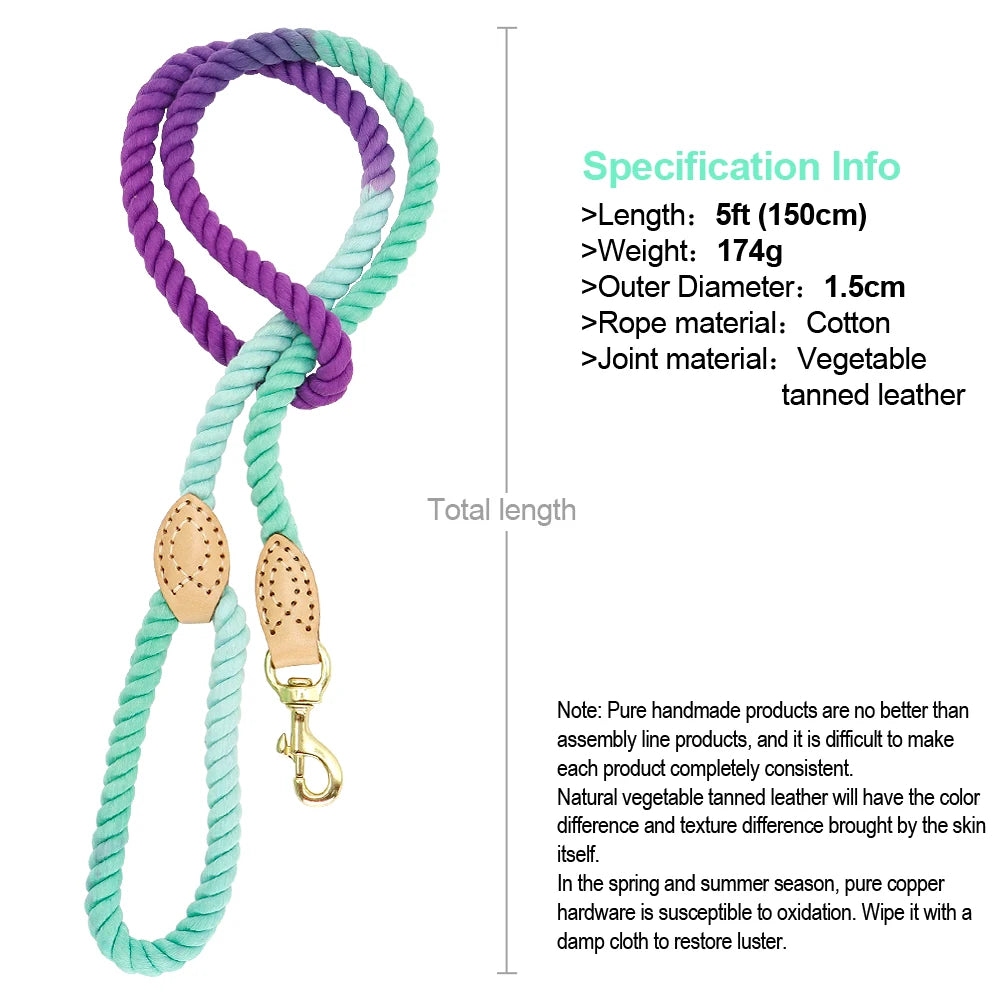 150cm Round Cotton Dog Leash - Soft Braided Training Lead