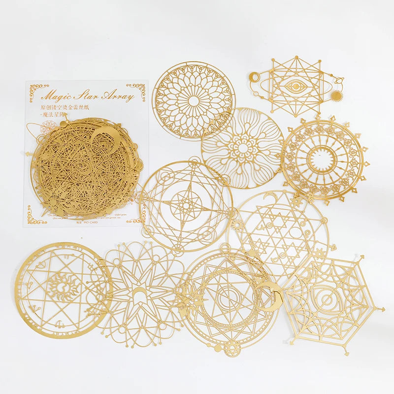 Bronzing Lace Decoration Paper 10pcs - Gold Foil Hollow Card for Scrapbooking & Collage E
