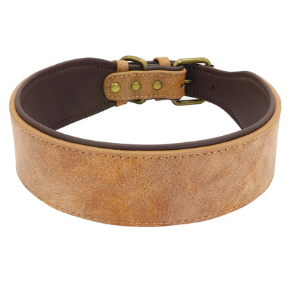 Wide Padded Leather Dog Collar for Large Dogs Brown