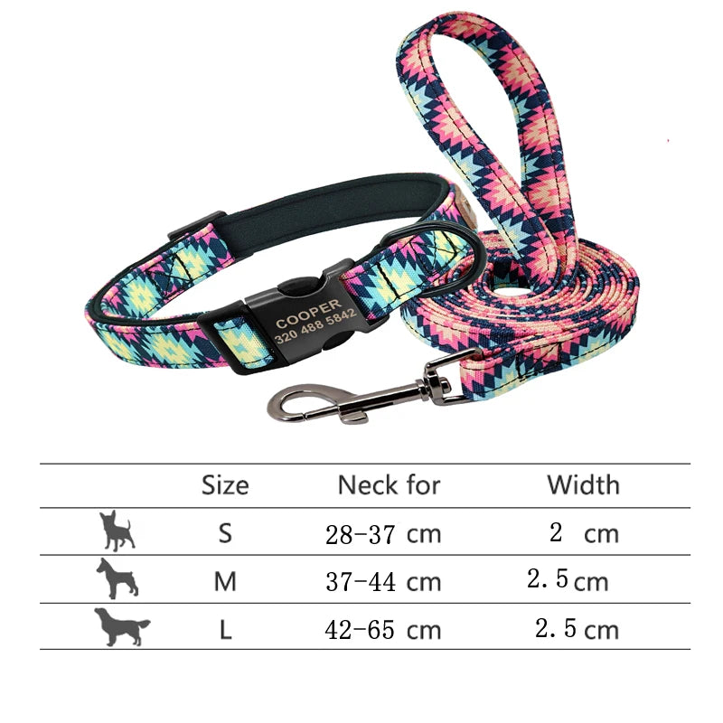 Reflective Dog Collar & Leash Set - Custom Engraved Night Safety 231PINK