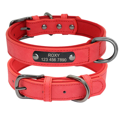Custom Engraved Dog Collar - Personalized Leather Pet ID Collar Red