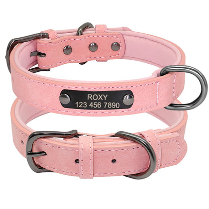 Custom Engraved Dog Collar - Personalized Leather Pet ID Collar Pink