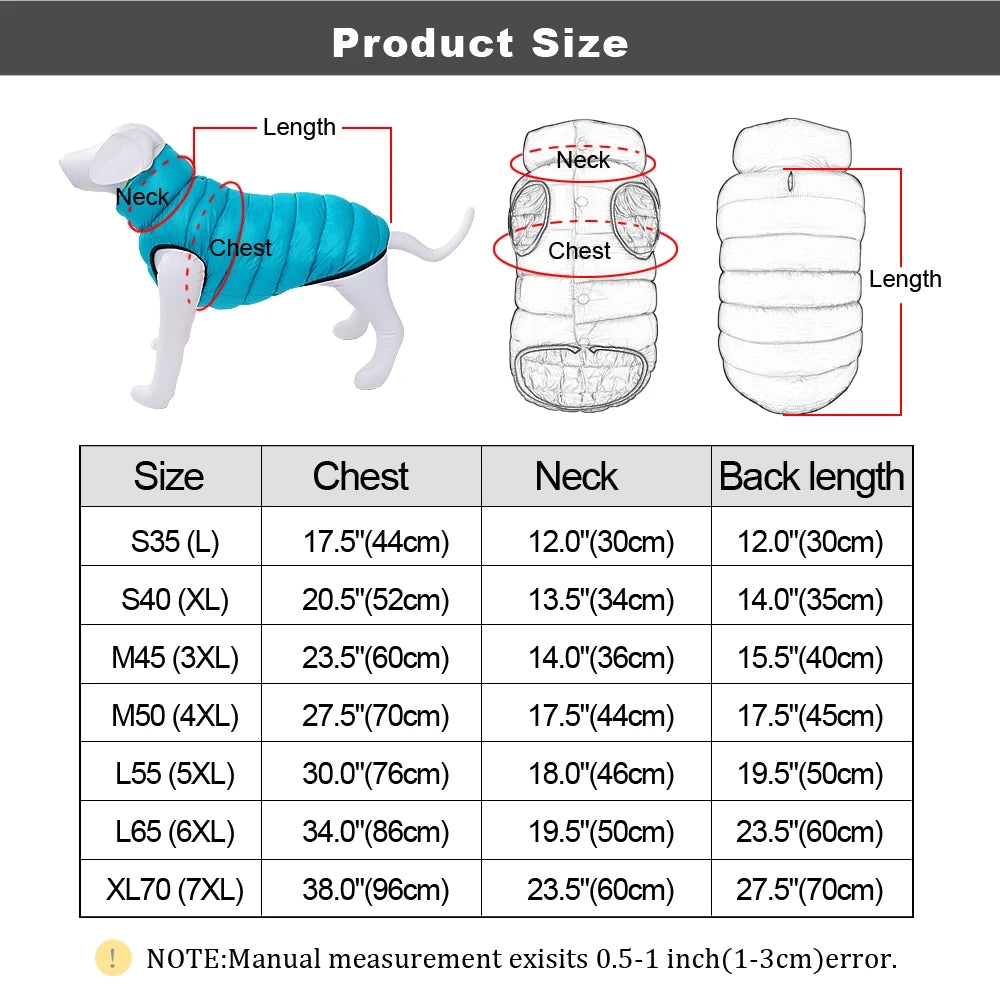 Waterproof Dog Winter Jacket Reversible - 3 Layer Warm Vest Coat
