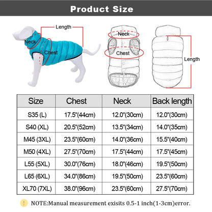 Waterproof Dog Winter Jacket Reversible - 3 Layer Warm Vest Coat