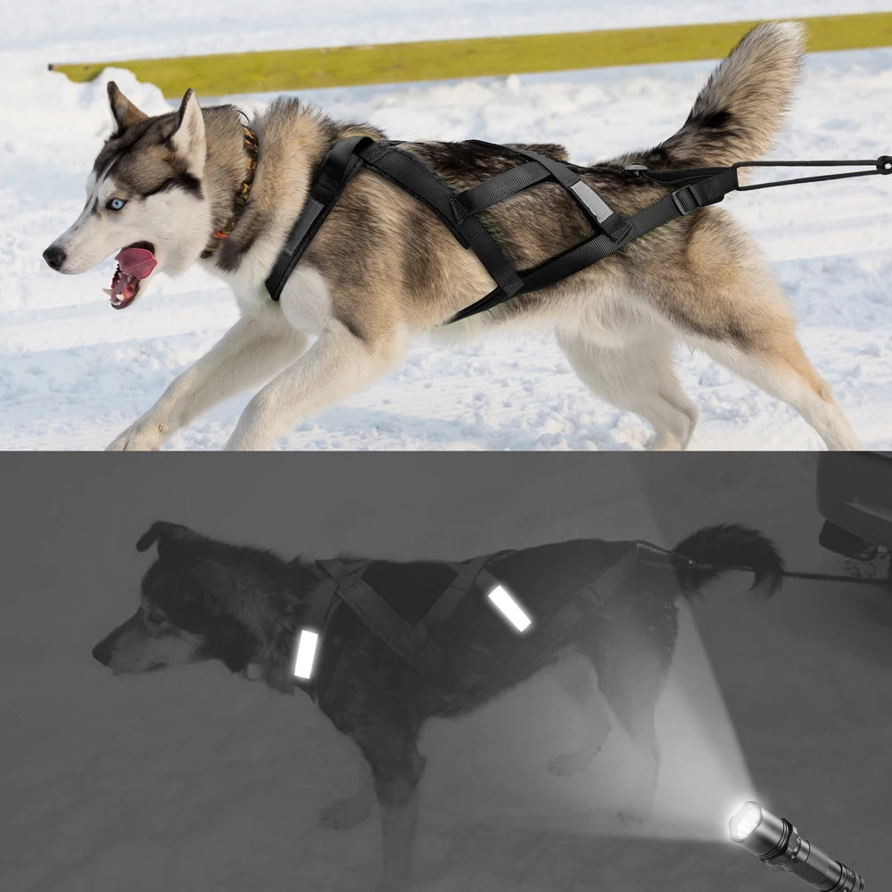 Waterproof Dog Sledding Harness - Reflective Weight Pulling Vest black