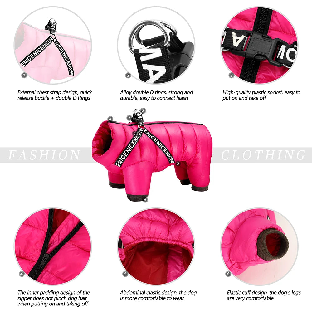 Warm Winter Dog Coat with Harness - Thick Cotton Down Jacket