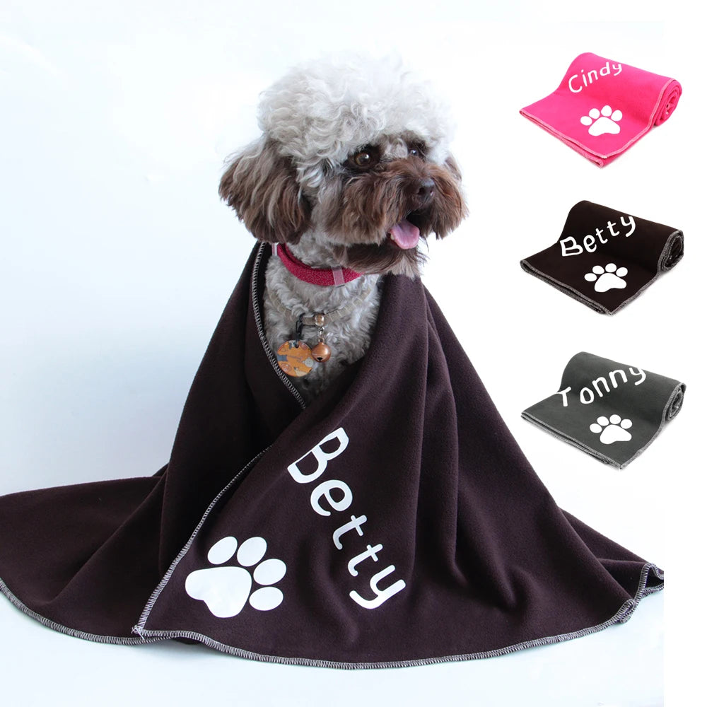 Personalized Dog Blanket Coral Fleece - Custom Pet Name & Paw Print
