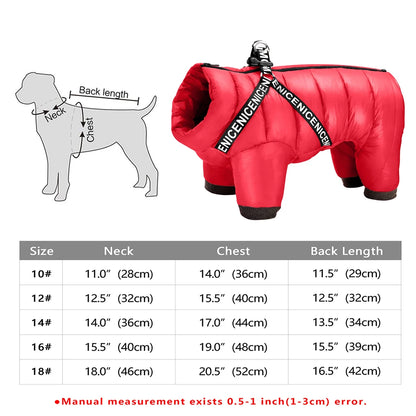 Winter Dog Jacket - Waterproof Reflective Harness Coat S-XXL 284 Red
