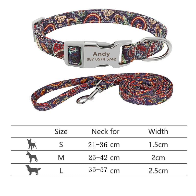 Reflective Dog Collar & Leash Set - Custom Engraved Night Safety 217HPU7