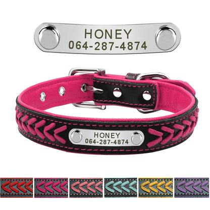 Custom Leather Dog Collar - Personalized Engraved Name Plate Rose