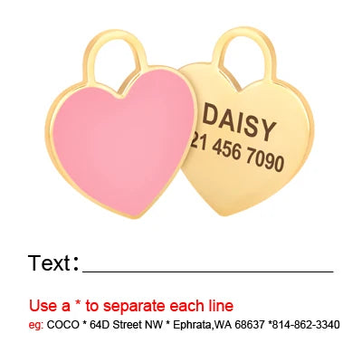 Heart Dog ID Tag Custom Engraved - Personalized Pet Safety