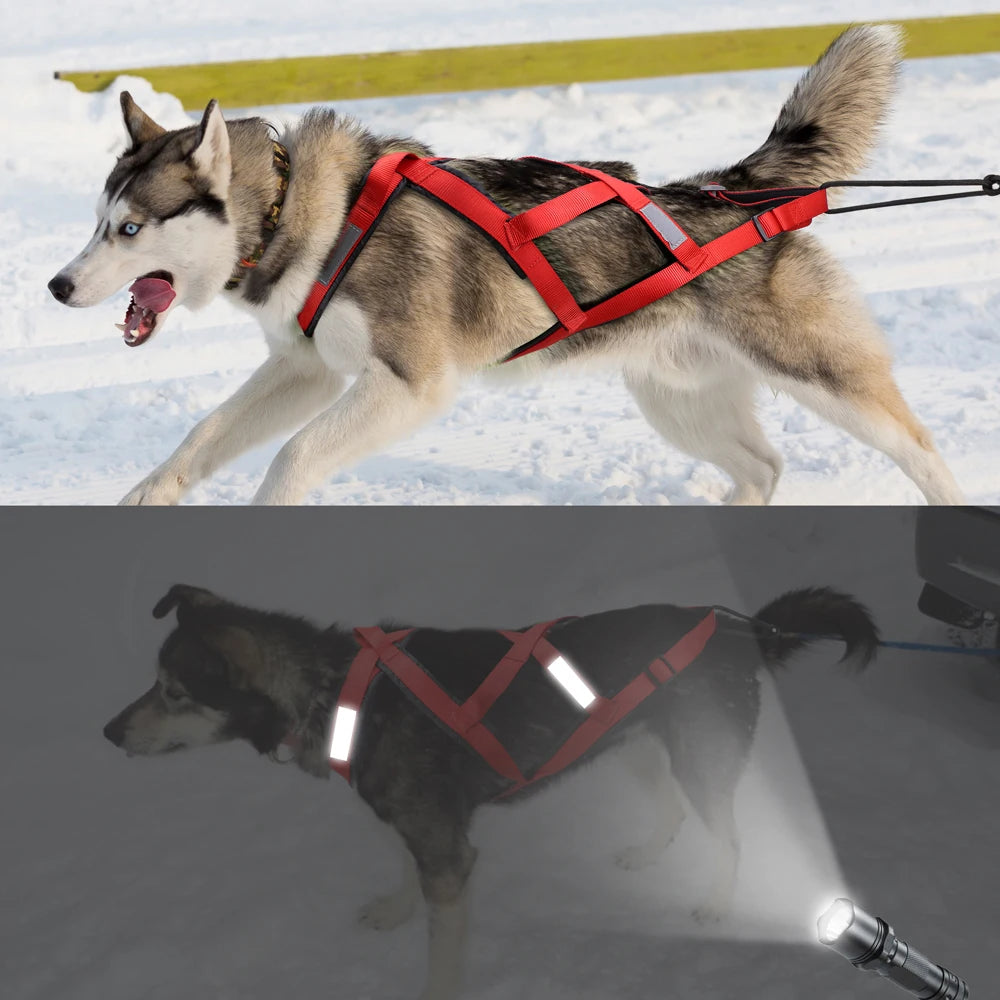 Waterproof Dog Sledding Harness - Reflective Weight Pulling Vest red