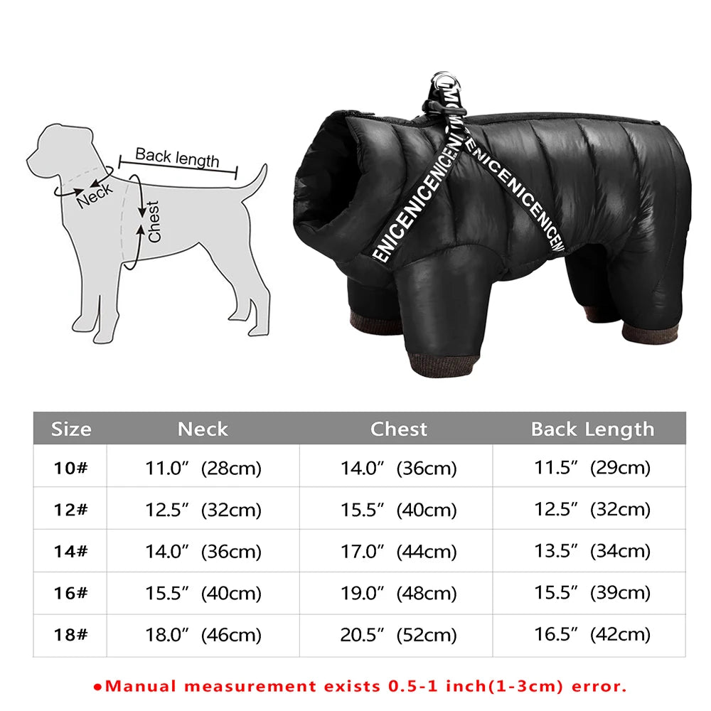 Winter Dog Jacket - Waterproof Reflective Harness Coat S-XXL 284 Black
