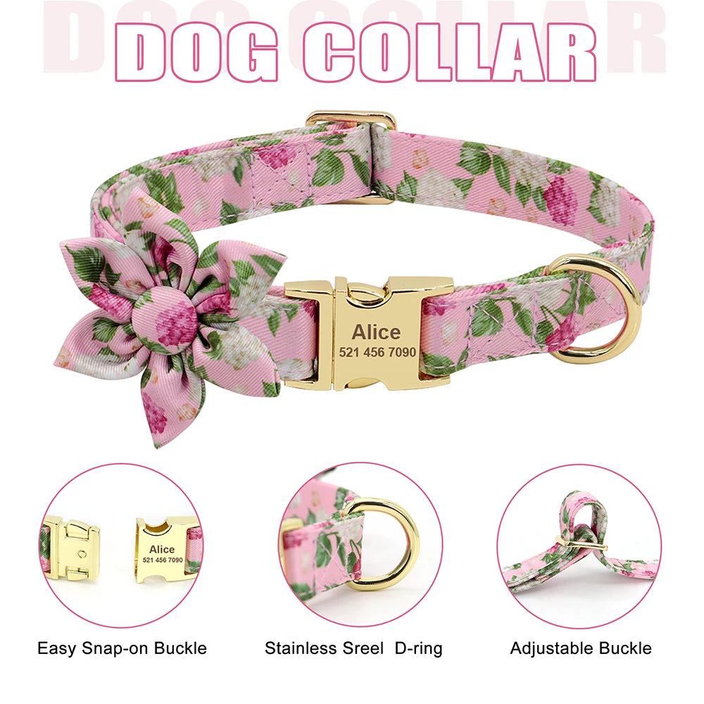 Custom Dog Collar Harness Set - Personalized Nylon Pet Kit
