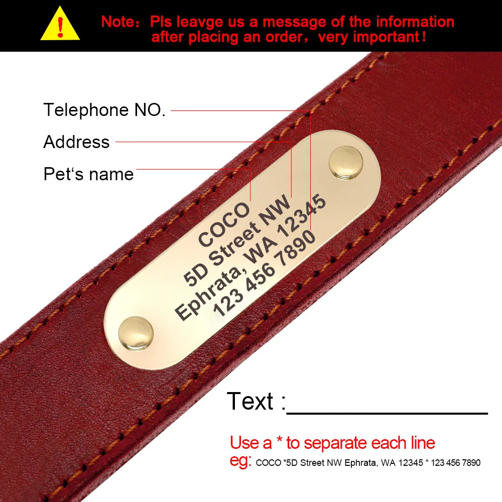 Personalized Leather Dog Collar with Custom Engraved ID Tag