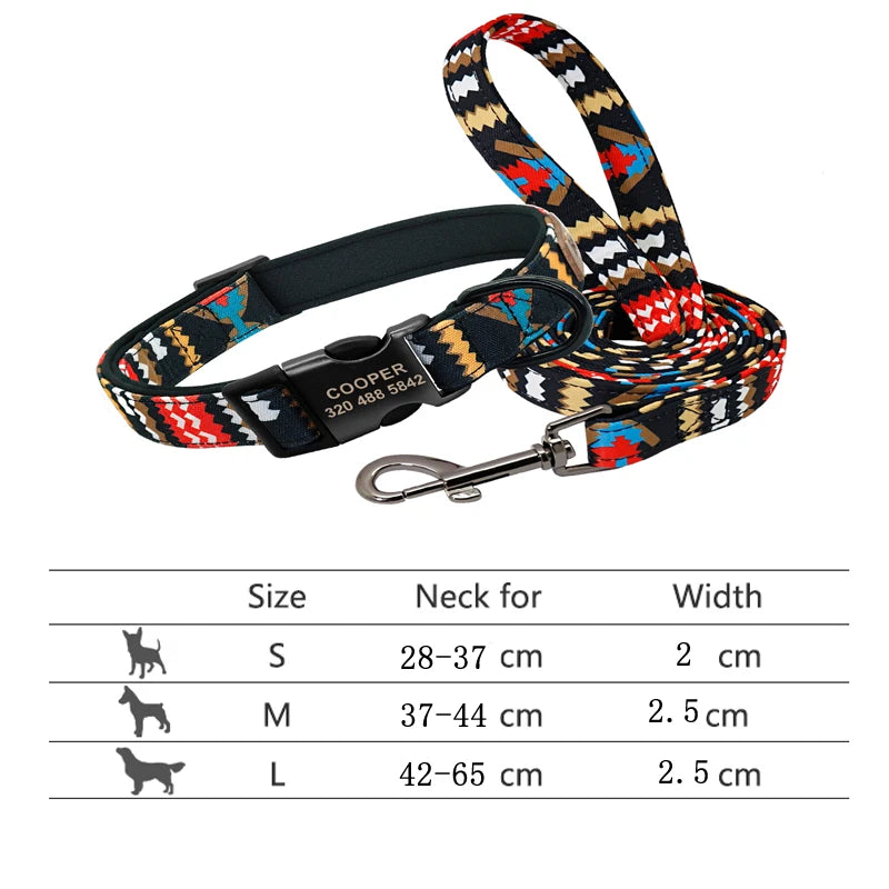 Reflective Dog Collar & Leash Set - Custom Engraved Night Safety 231RED