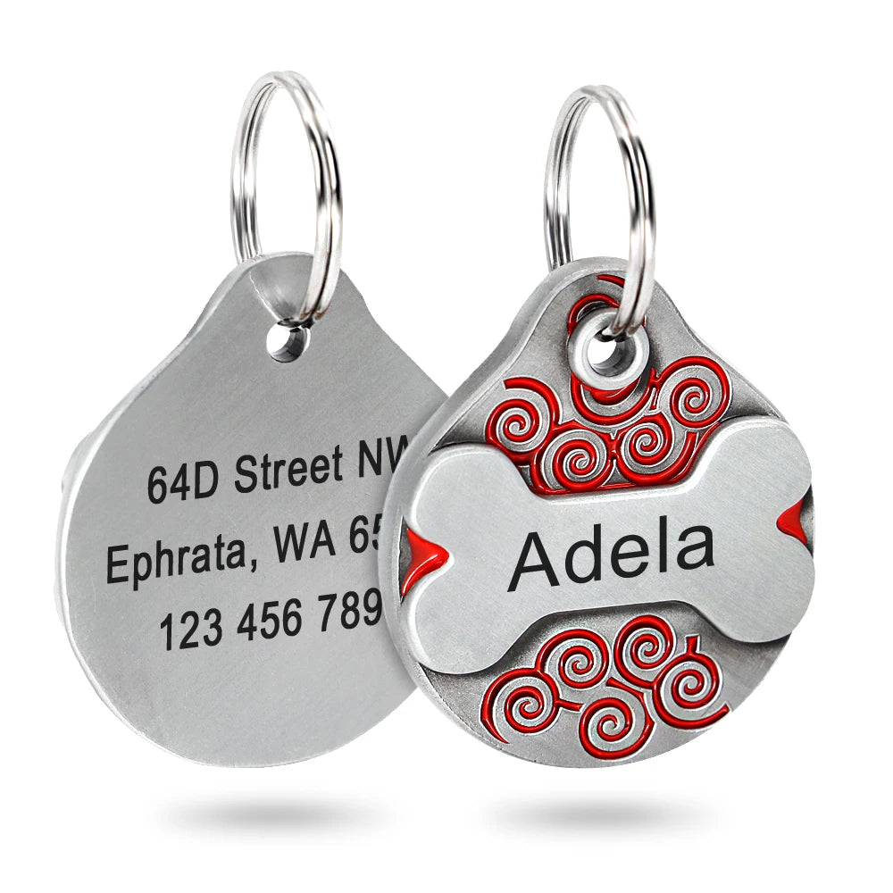 Custom Dog Tag with Free Engraving - Personalized Pet ID Metal Red M