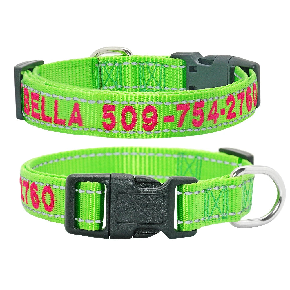 Personalized Reflective Dog Collar - Custom Embroidered Name & Phone 21 Green