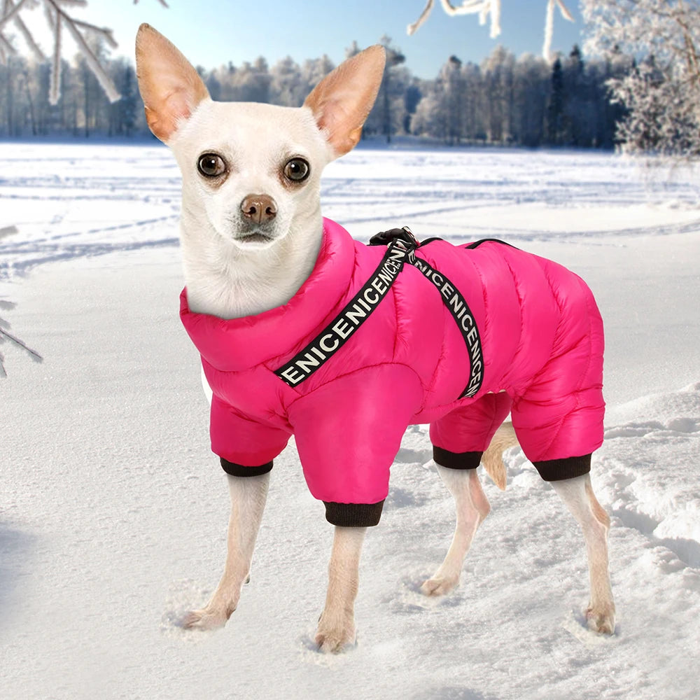 Warm Winter Dog Coat with Harness - Thick Cotton Down Jacket