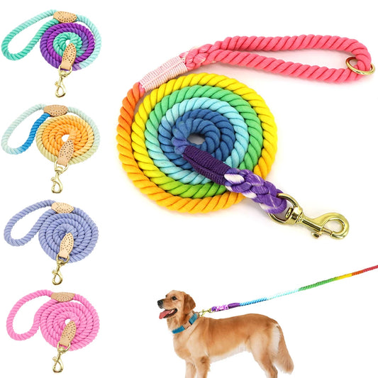Colorful Rainbow Dog Leash - Premium Cotton Round Lead Rope