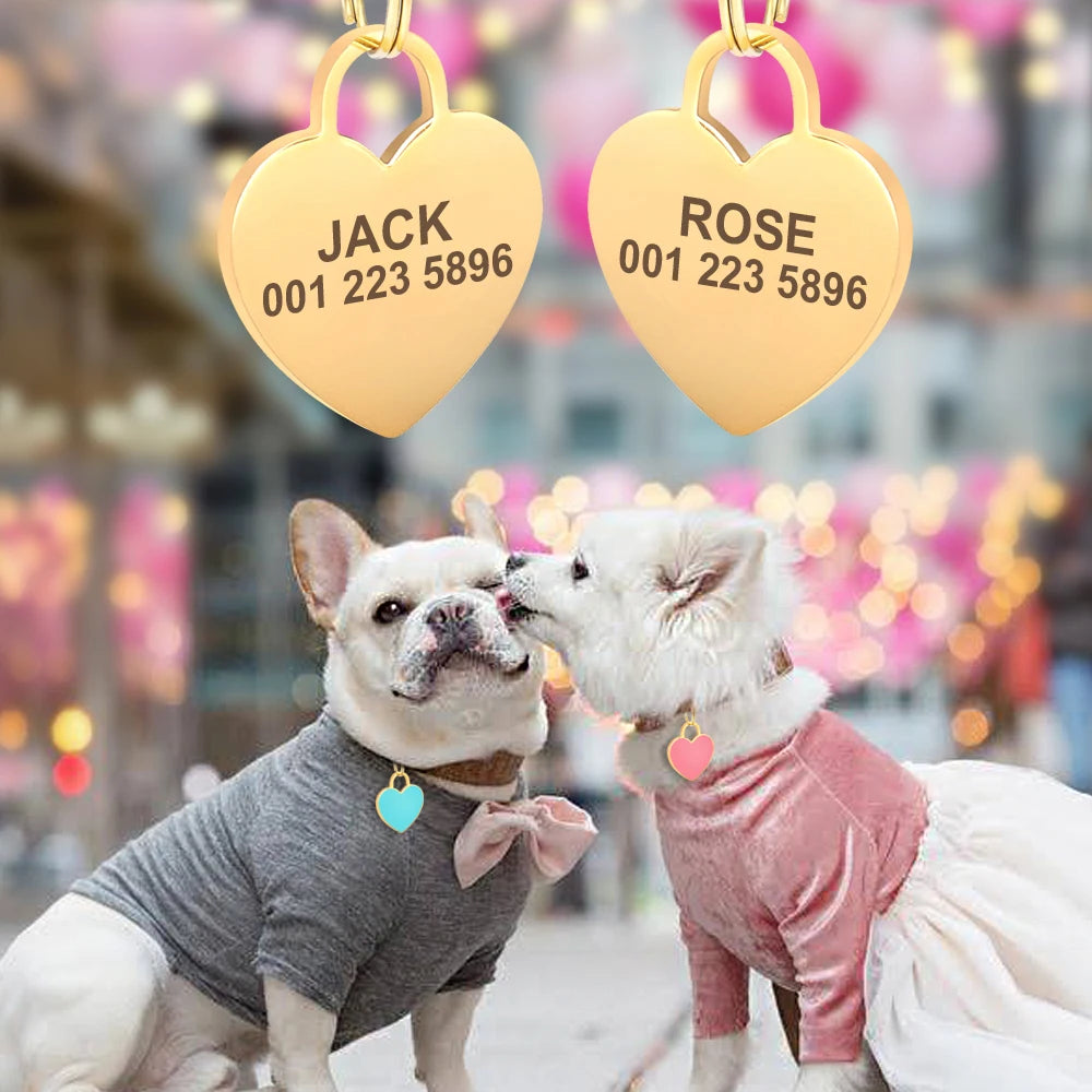 Heart Dog ID Tag Custom Engraved - Personalized Pet Safety