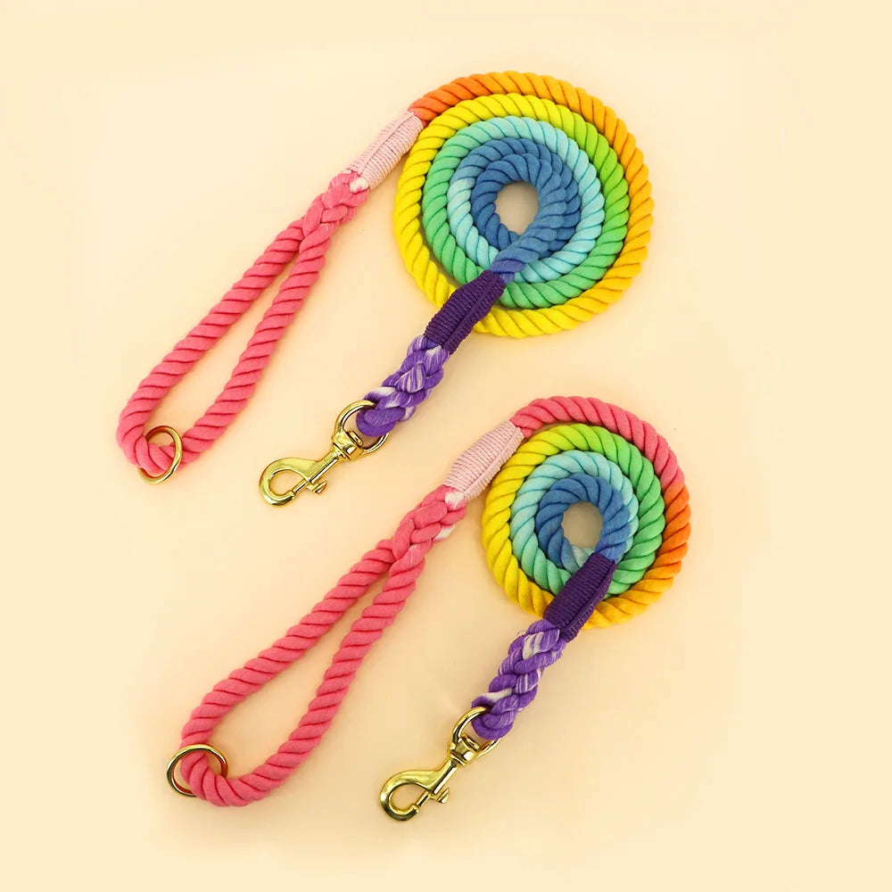 Colorful Rainbow Dog Leash - Premium Cotton Round Lead Rope