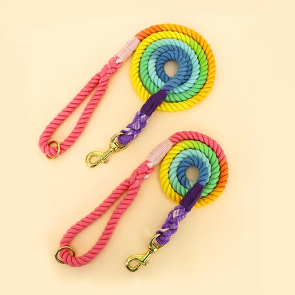 Colorful Rainbow Dog Leash - Premium Cotton Round Lead Rope