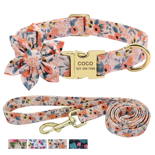Custom Engraved Dog Collar with Leash Set - Personalized Pet ID