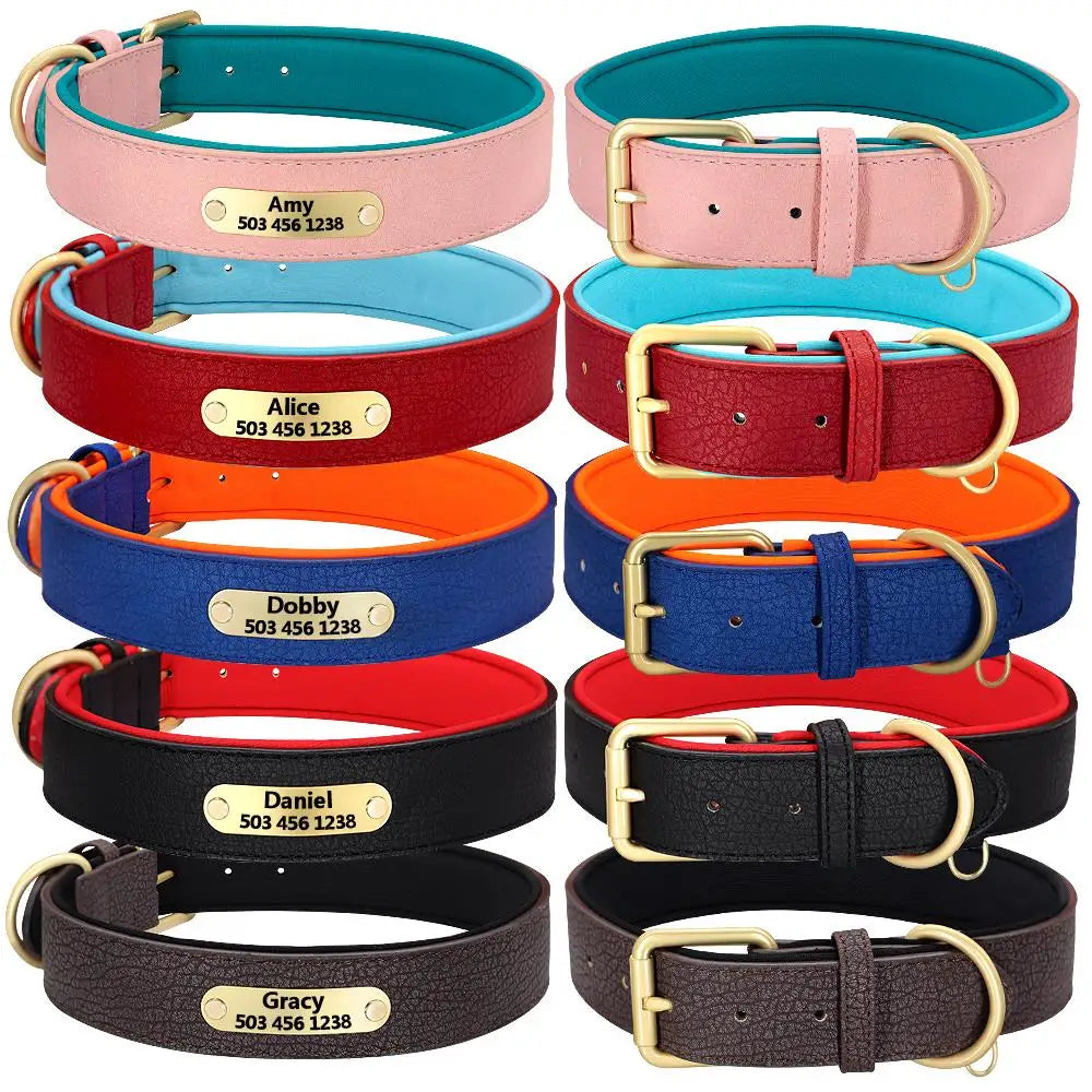 Custom Engraved Leather Dog Collar - Personalized ID Plate