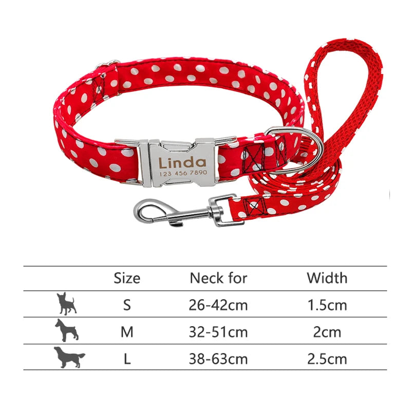 Reflective Dog Collar & Leash Set - Custom Engraved Night Safety 008RED
