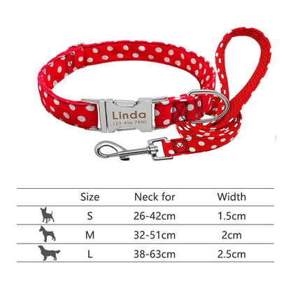 Reflective Dog Collar & Leash Set - Custom Engraved Night Safety 008RED