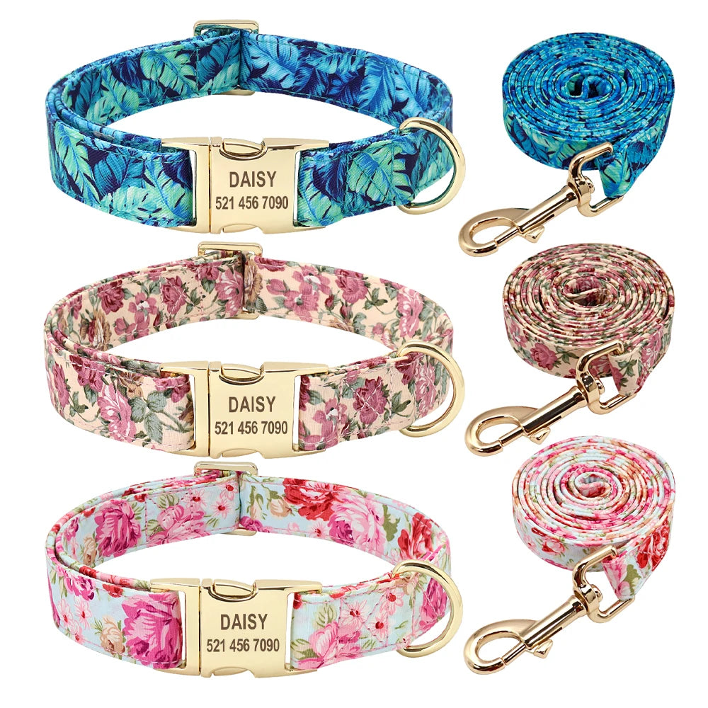 Personalized Dog Collar and Leash Set with Custom ID Tag