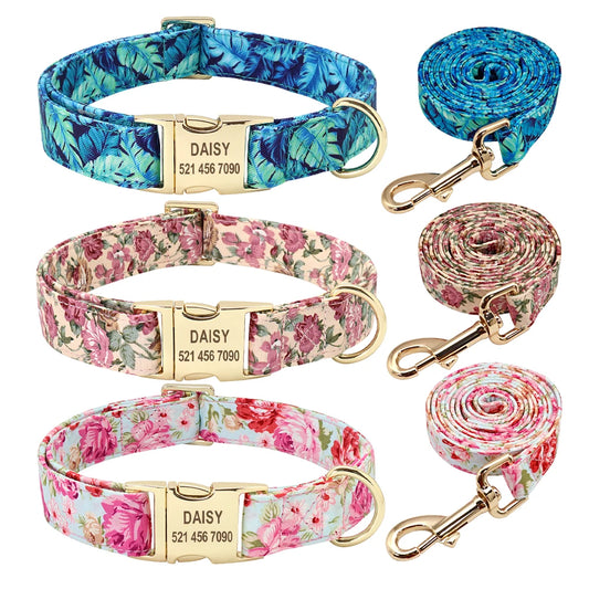 Personalized Dog Collar and Leash Set with Custom ID Tag