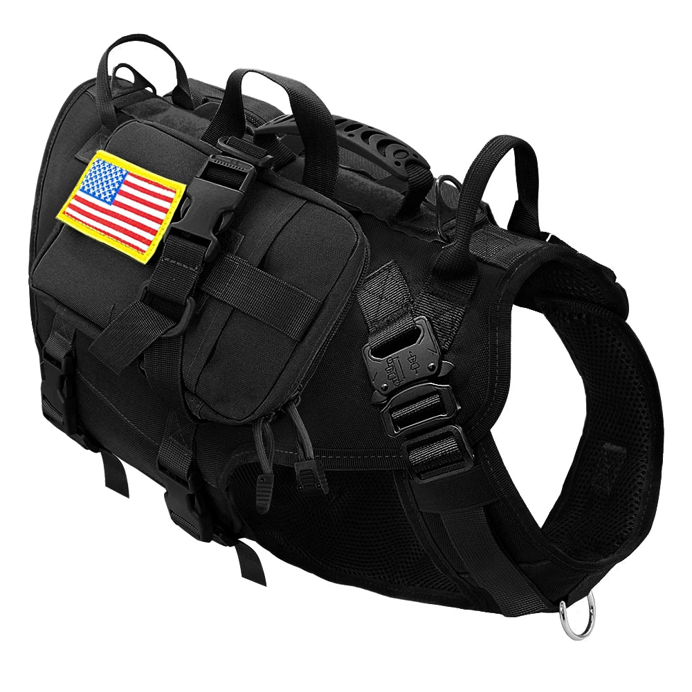 Tactical Dog Harness Military Style with Storage Bag for Large Dogs Black with bag CHINA