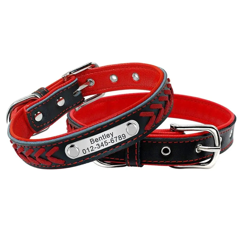 Custom Leather Dog Collar - Personalized Engraved Name Plate