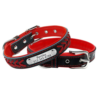 Custom Leather Dog Collar - Personalized Engraved Name Plate