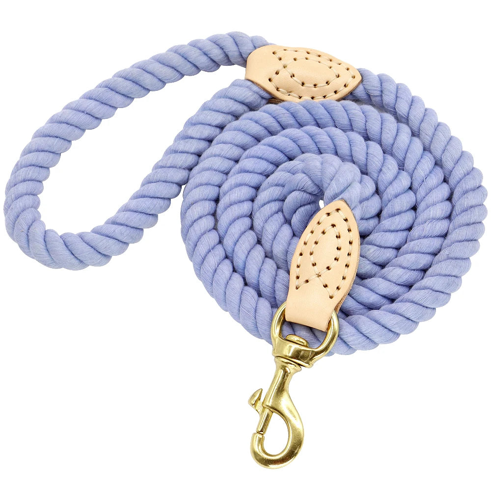 150cm Round Cotton Dog Leash - Soft Braided Training Lead Blue 150cm
