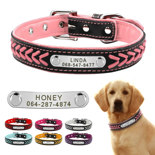 Custom Leather Dog Collar - Personalized Engraved Name Plate