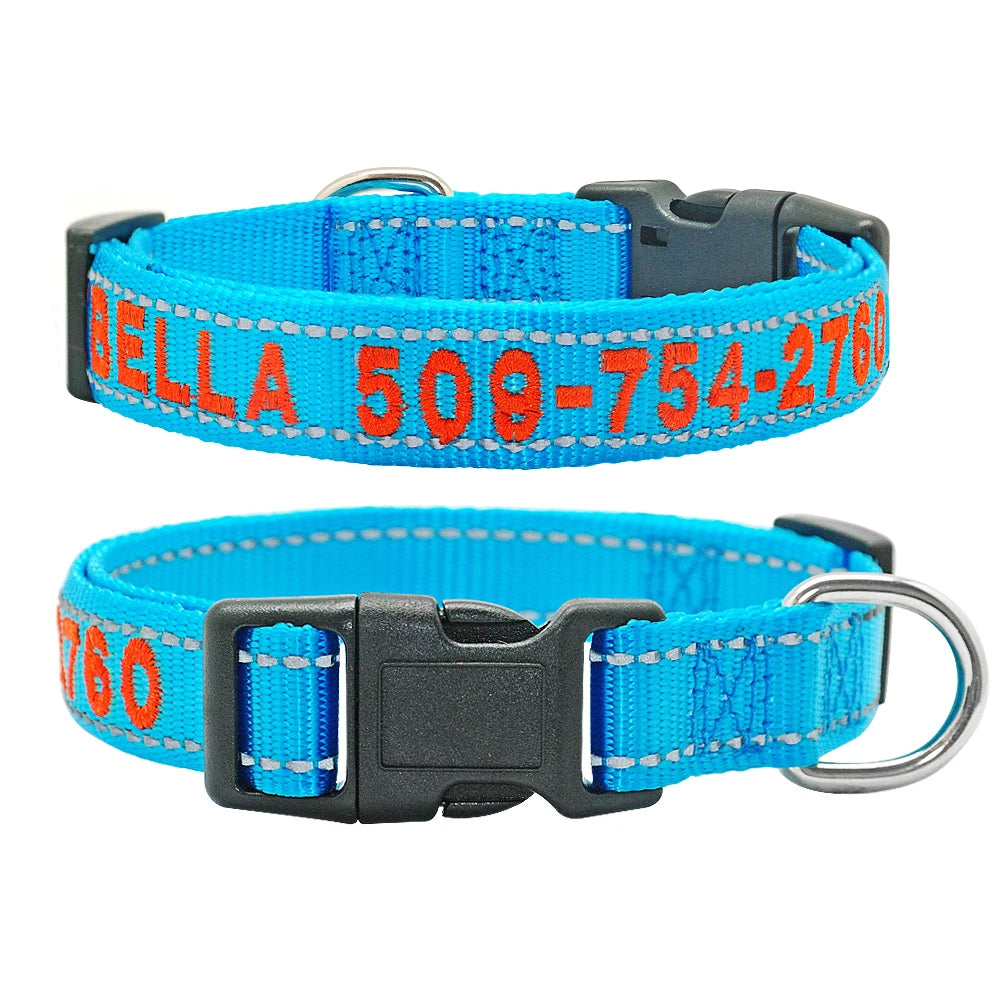 Personalized Reflective Dog Collar - Custom Embroidered Name & Phone 21 Blue