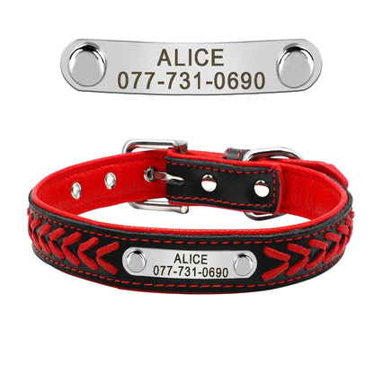 Custom Leather Dog Collar - Personalized Engraved Name Plate Red