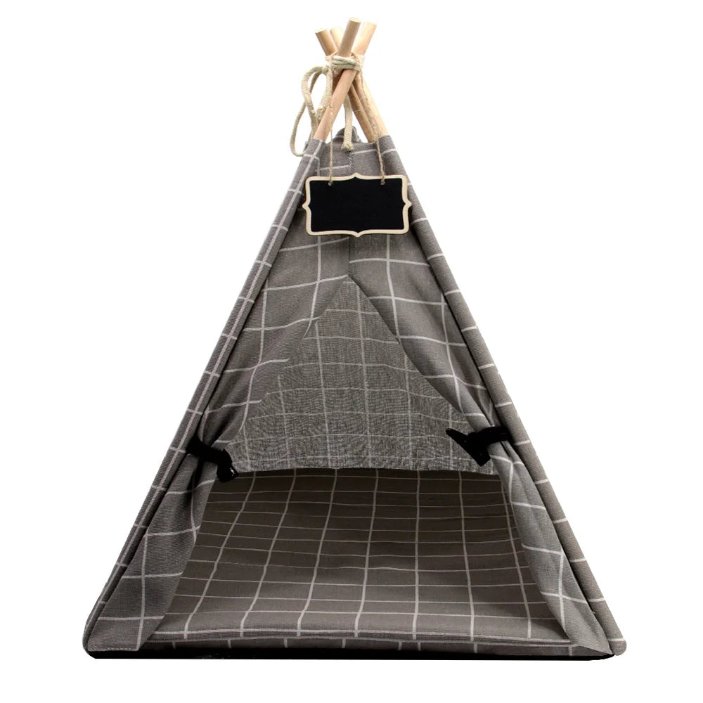 Cat Teepee Tent Bed - Cozy Indoor Pet House with Cushion Gray 42x45x50cm