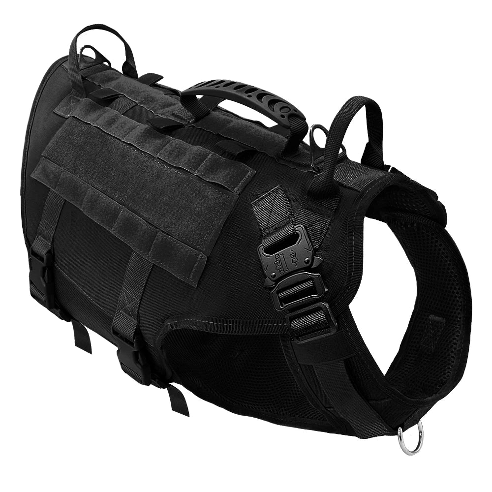 Tactical Dog Harness Military Style with Storage Bag for Large Dogs Black CHINA