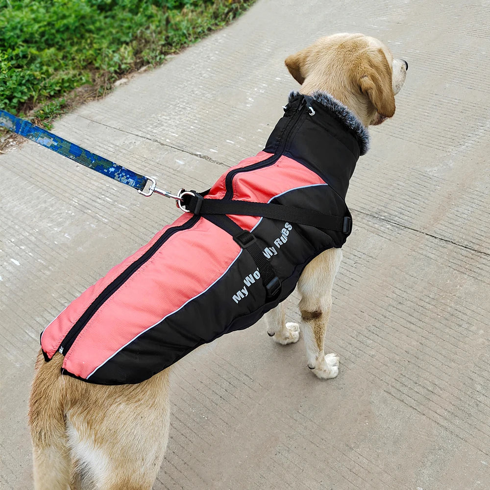 Reflective Dog Winter Jacket with Harness - Waterproof Warm Coat for Large Dogs