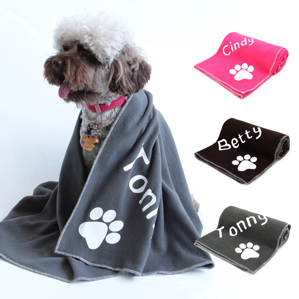 Personalized Dog Blanket Coral Fleece - Custom Pet Name & Paw Print