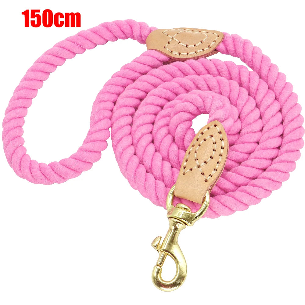 Colorful Rainbow Dog Leash - Premium Cotton Round Lead Rope Pink L