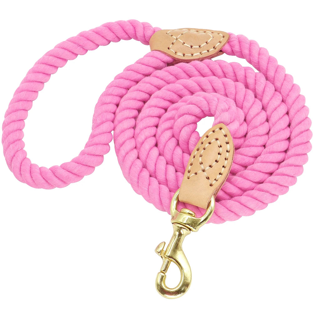 150cm Round Cotton Dog Leash - Soft Braided Training Lead Pink 150cm