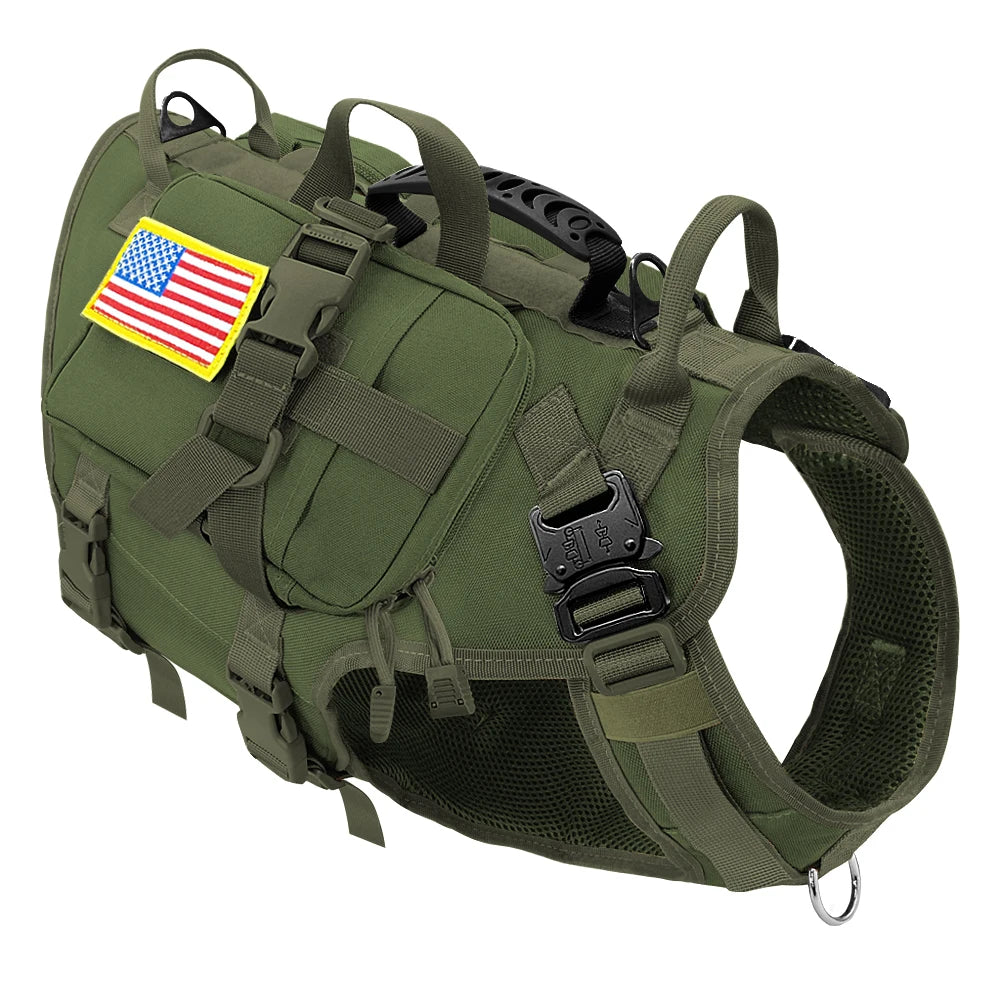 Tactical Dog Harness Military Style with Storage Bag for Large Dogs Green with bag CHINA