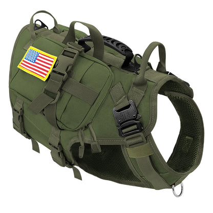 Tactical Dog Harness Military Style with Storage Bag for Large Dogs Green with bag CHINA