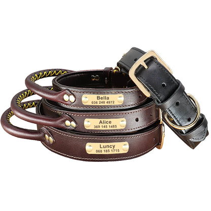 Personalized Leather Dog Collar with ID Tag - Medium & Large Dogs